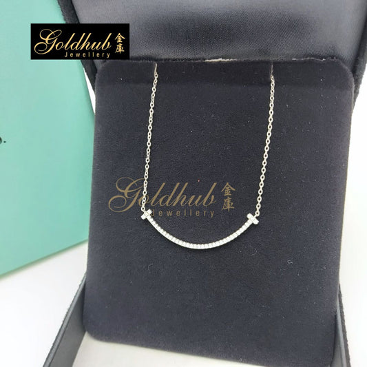 Tiffany T Smile Pendant, Small with Diamonds in White Gold