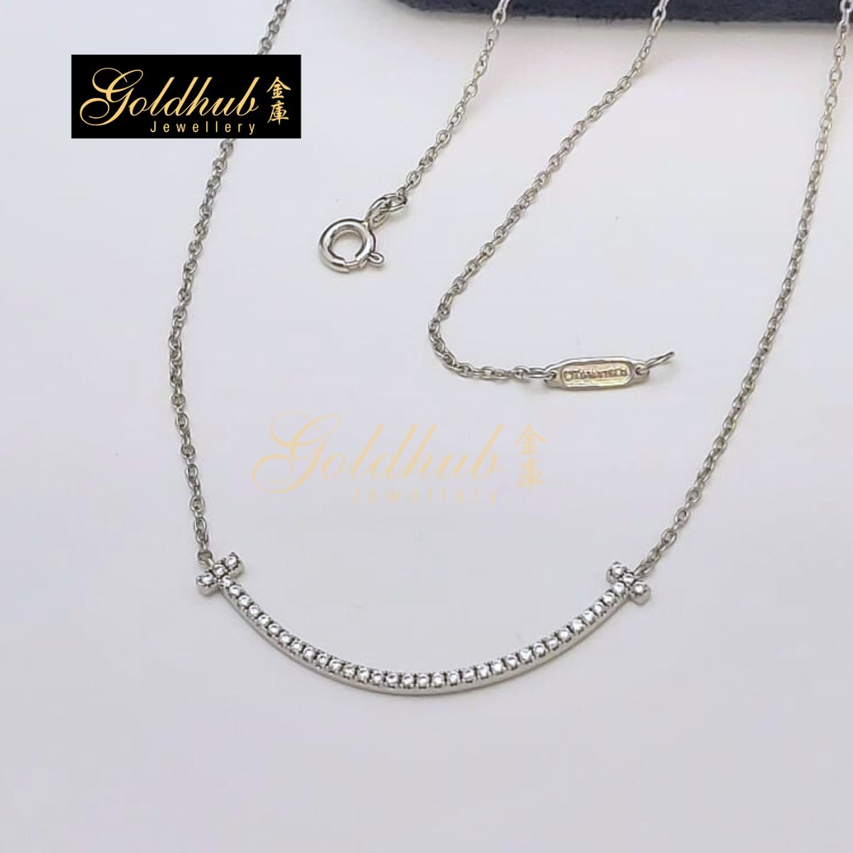 Tiffany T Smile Pendant, Small with Diamonds in White Gold