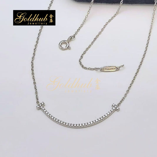 Tiffany T Smile Pendant, Small with Diamonds in White Gold