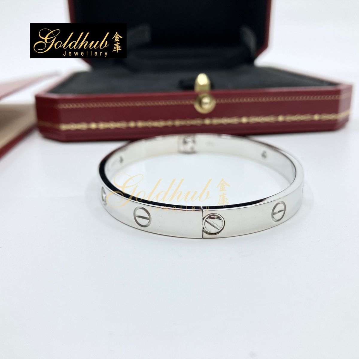 Cartier Love Bracelet, Classic Model, 4 Diamonds in White Gold, Size 17
