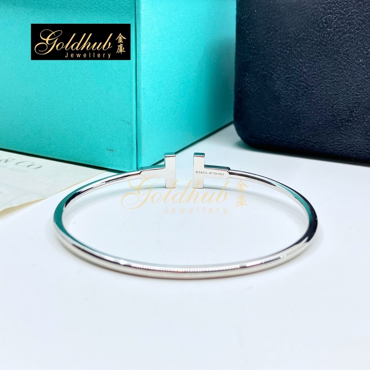 Tiffany T Diamond Wire Bracelet in White Gold, Size Medium