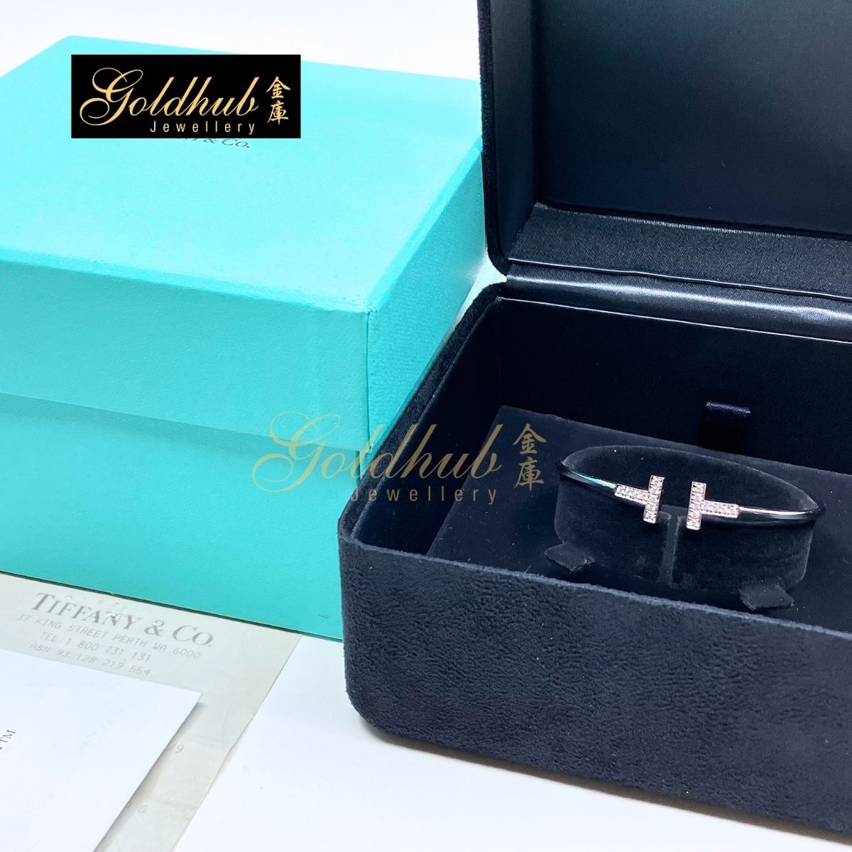 Tiffany T Diamond Wire Bracelet in White Gold, Size Medium