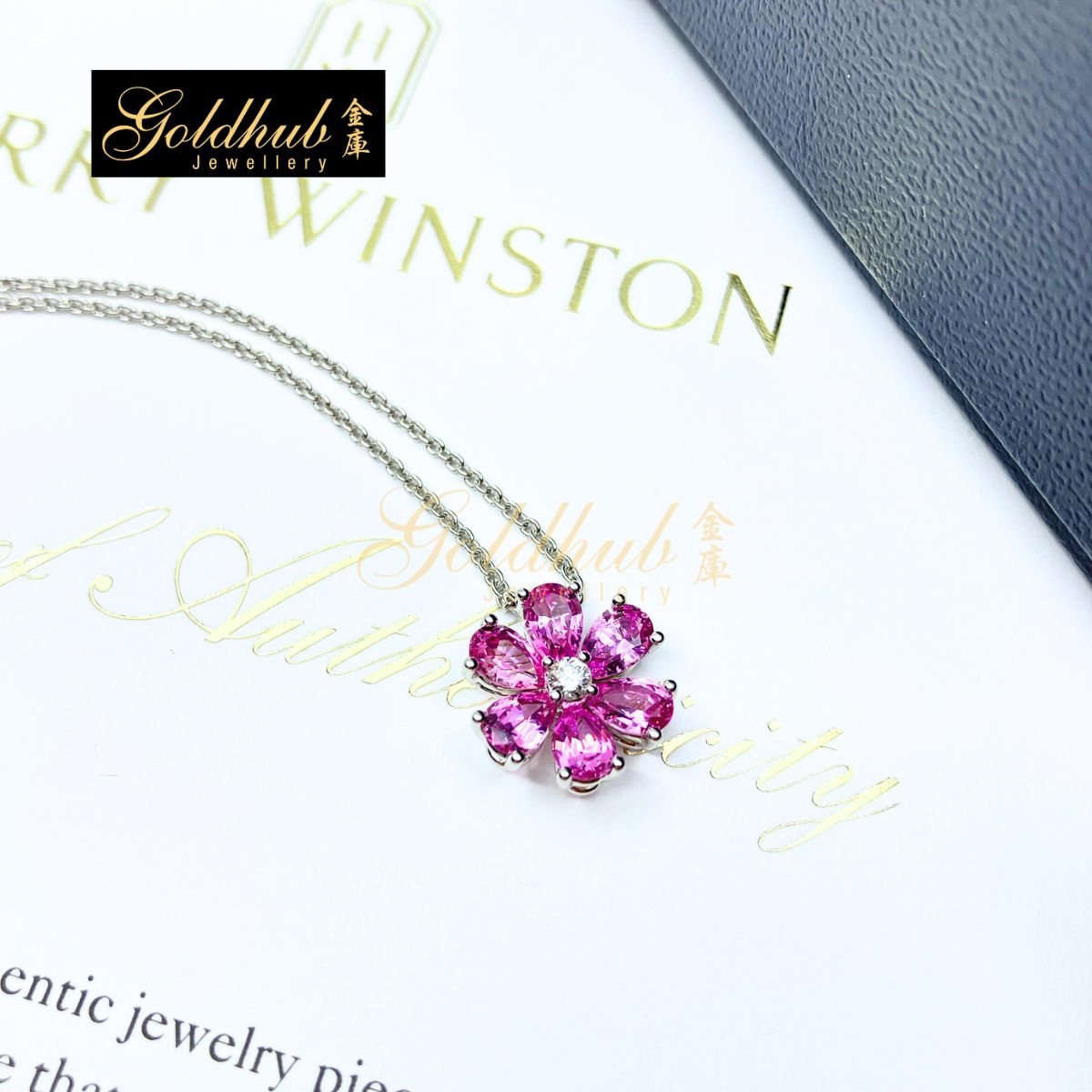 Harry Winston Forget-Me-Not Pink Sapphire and Diamond Pendant in Platinum