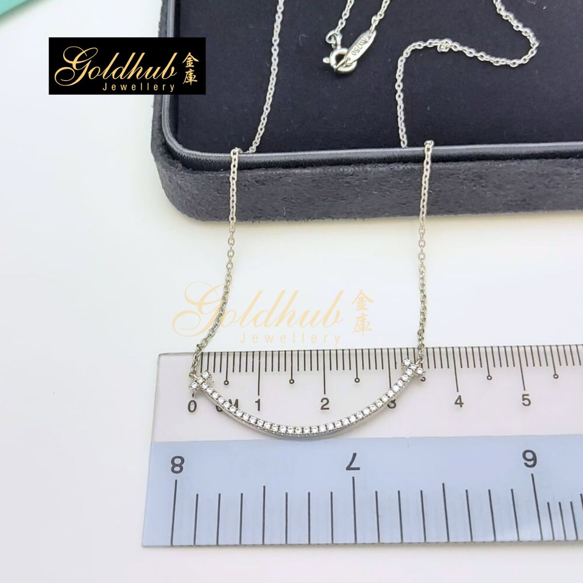 Tiffany T Smile Pendant, Small with Diamonds in White Gold