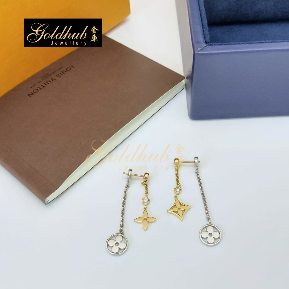Louis Vuitton Idylle Blossom Long Earrings, Diamonds in White Yellow Rose Gold