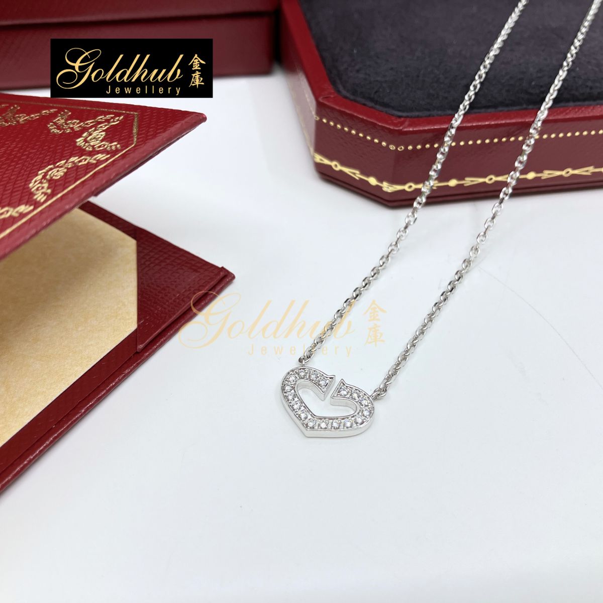 Cartier C Heart Diamond Necklace in White Gold
