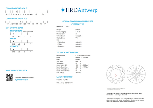 3.12 Carat H VS1 Round Cut Diamond 180000177153