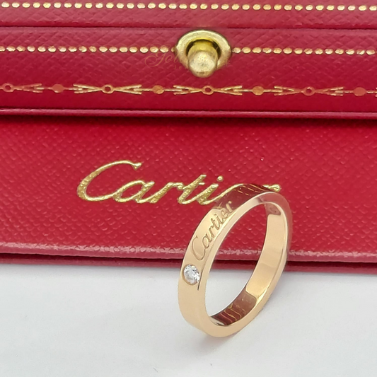 [[RELOCATION SALES] 18k Pre-loved Cartier C De Cartier Wedding Diamond Ring in Rose Gold