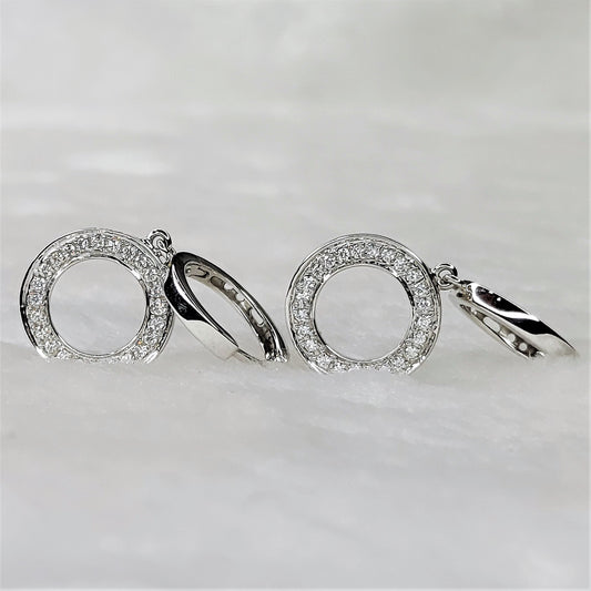 18k Halo Circle Diamond Earrings in White Gold