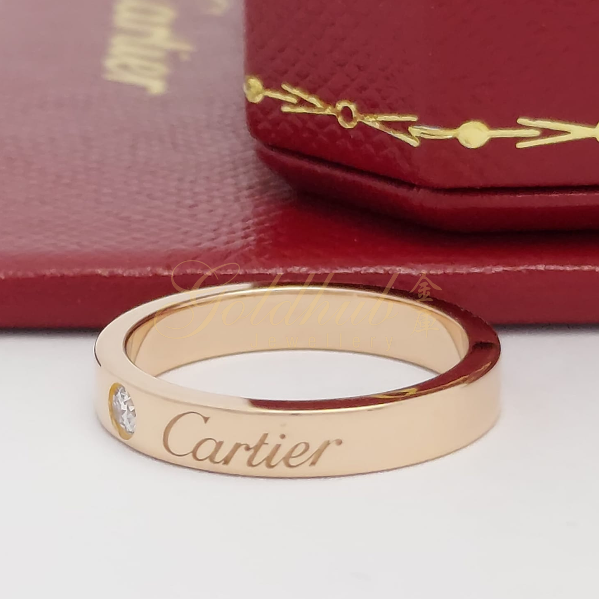 [RELOCATION SALES] 18k Pre-loved Cartier C De Cartier Wedding Diamond Ring in Rose Gold