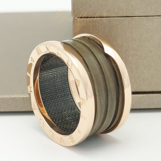 18K Bvlgari B.zero1 Marble Brown Four Band Ring in Rose Gold